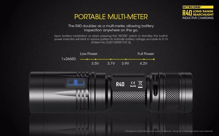 NITECORE R40 Flashlight XP-L HI max 1000 lumen beam distance 520 meter tactical torch with Rechargeable battery charger cradle