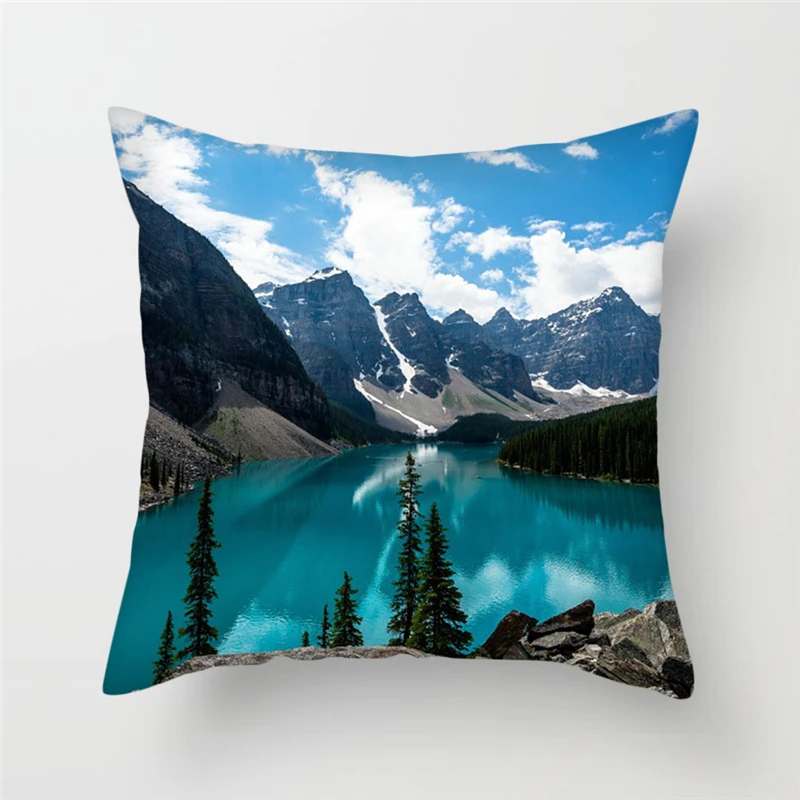 

Fuwatacchi Snow Mountain Throw Pillowcase Mediterranean LandscapeDecorative Pillows Scenic Cushion Cover Decorative Home Sofa