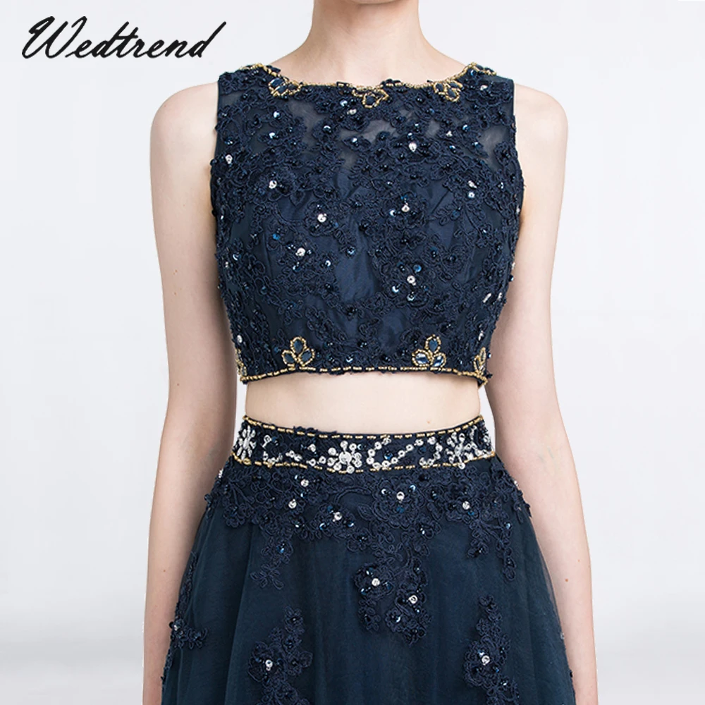 Wedtrend Navy Blue Evening Dress 2019 Vintage Beaded Applique Tulle Two Pieces of Formal Gown Dresses abendkleider | Свадьбы и