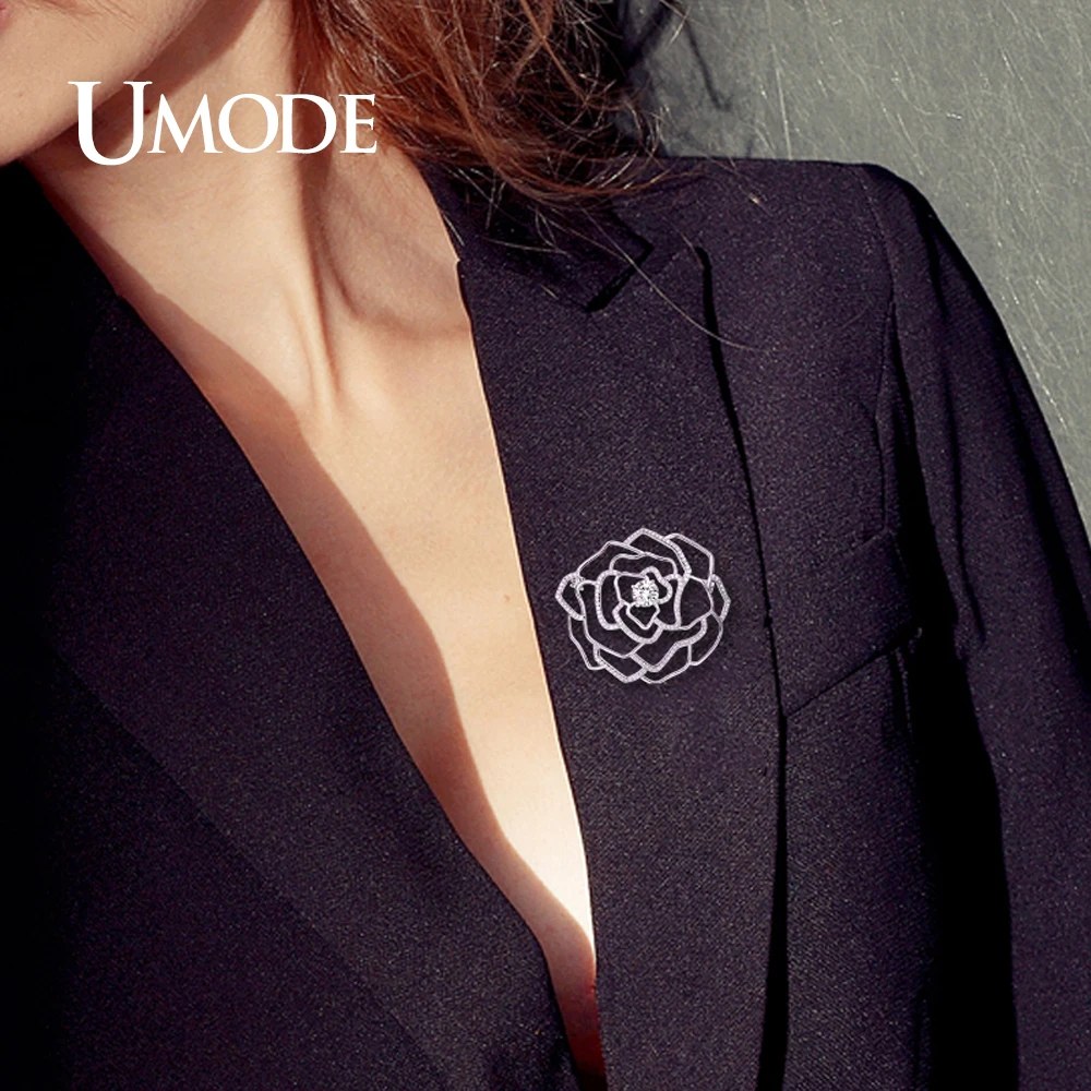 UMODE новые модные ювелирные изделия полые цветок большие броши для женщин розовое золото цвет Шарм Австрия брошь цветок из горного хрусталя AUX0017B