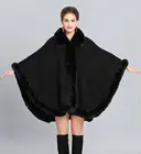 Зимняя накидка из искусственного кашемира, теплое толстое пальто, модель 2018, женское однотонное пончо с воротником из искусственного меха, большая модель