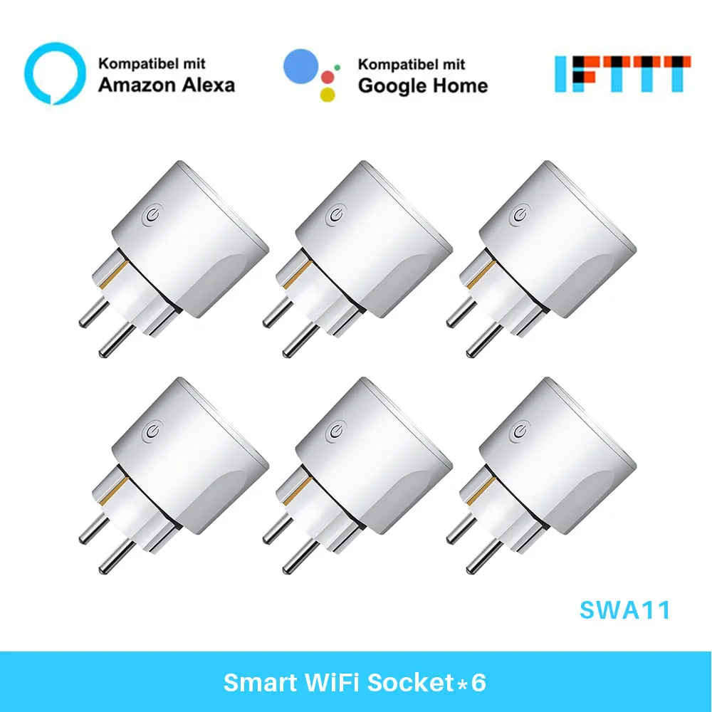 6 Pcs Умная Wi-Fi розетка EU Wi-Fi 16А с управлением приложением синхронизации, совместимый с Alexa Google Home Мини Голосовое интеллектуальное управление - Цвет: 6 Pcs