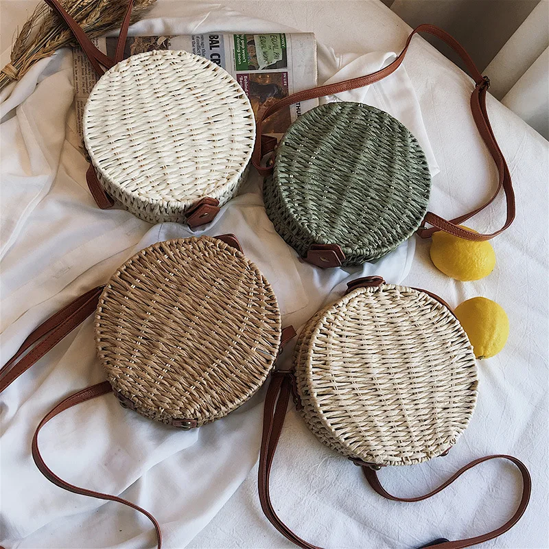 Соломенные круглые сумки на плечо ручной работы плетеная Сумка из ротанга для