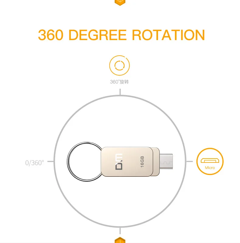Флеш-накопитель OTG USB2.0 PD020 8 ГБ 16 ГБ 32 ГБ с двойным разъемом для OTG смартфона и компьютера водонепроницаемый металлический корпус