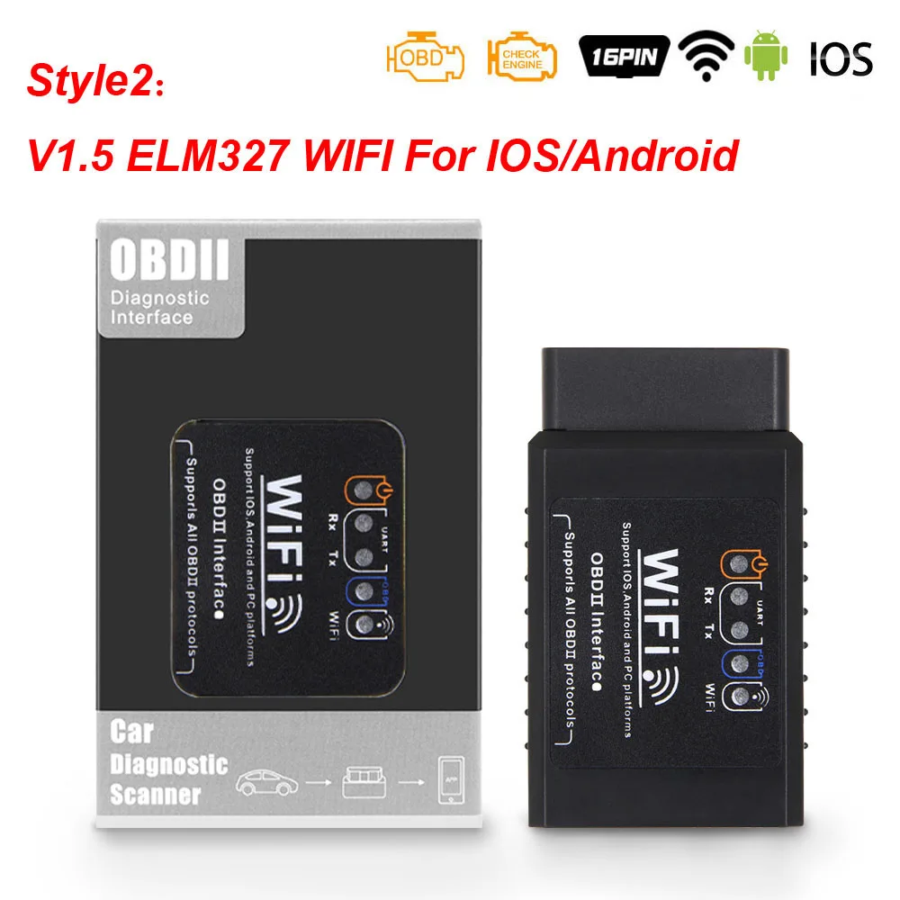OBDII WIFI Black 02 ELM 327 V1.5 OBD2 Wifi сканер для IOS/Android OBD 2 Авто диагностический инструмент ELM327 V1.5 Wi-Fi сканер Automotivo - Цвет: OBDII WIFI Black 02