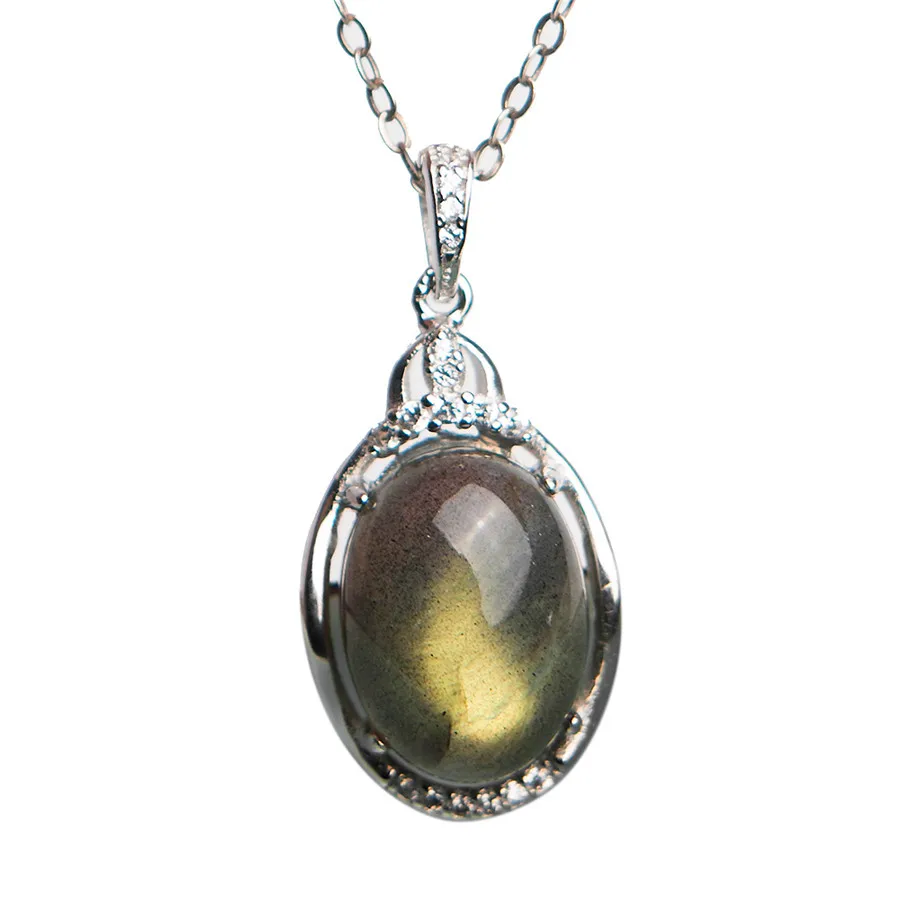 

Genuine Natural Labradorite Rainbow Light Gems Women Sliver Necklace pendant 23*13mm