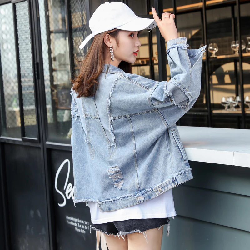 Женская джинсовая куртка в стиле Харадзюку весна осень 2018 новое винтажное