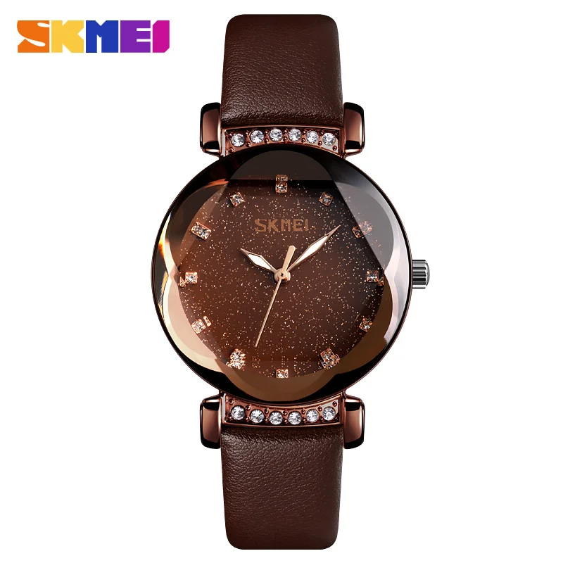 Coffee leather belt SKMEI Модные Простые Женские часы Женские кварцевые наручные часы водостойкий маленький циферблат роскошные женские часы reloj mujer 9188 - Цвет: Coffee leather belt