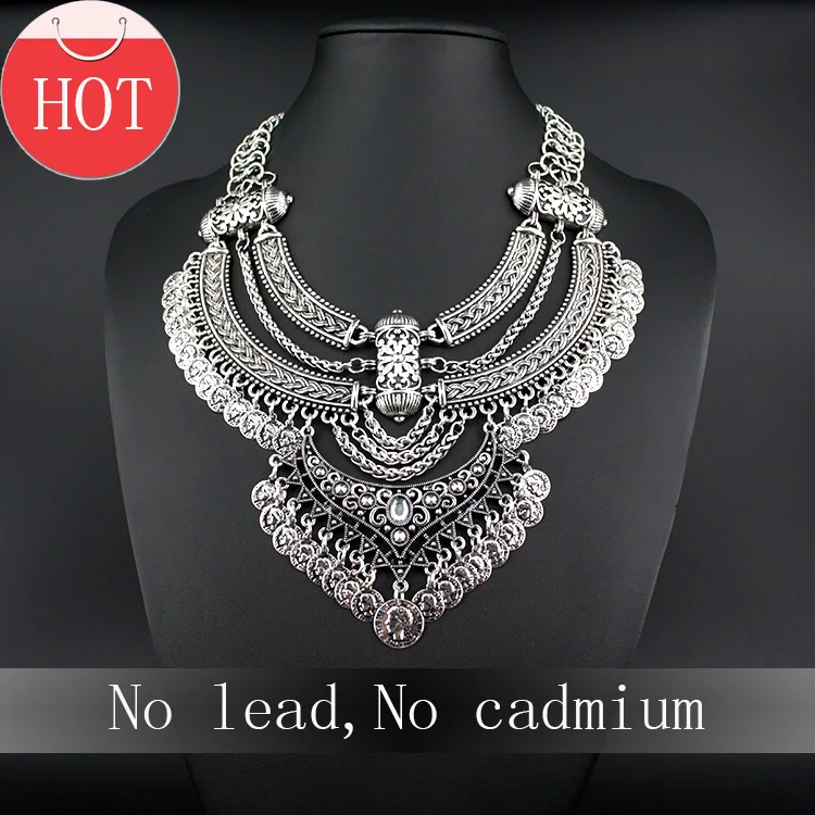 2015 new design retro coin multi layer necklace gold necklaces &amp pendants vintage bohemian turkish jewelry free shipping | Украшения и