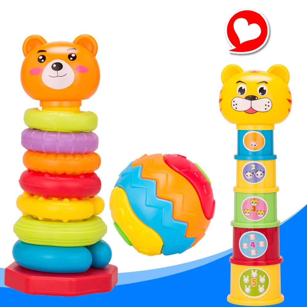 

Baby Toy DIY Colorful Stacked Cup Blocks Stacking Ring Tower Cute Musical Grasp Handbell Gym Ball Educational Intelligence Toys