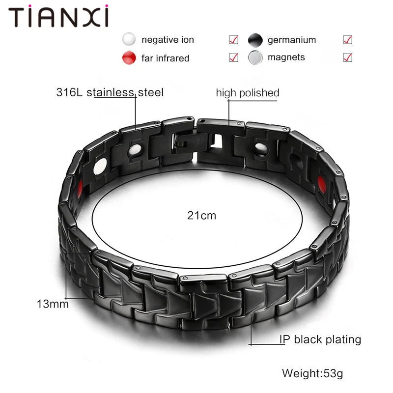 TIANXI New Cool Health Men Magnetic Bracelets&ampBangles Stainless Steel Bangles For Black Gold Silver Bracelets Gift | Украшения и