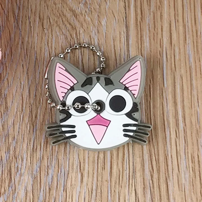 Gray Cat 4 шт мультяшный аниме милый чехол для ключей кошелек с цепочкой силиконовый чехол для ключей милый защитный крючок на кошелек - Цвет: Gray Cat