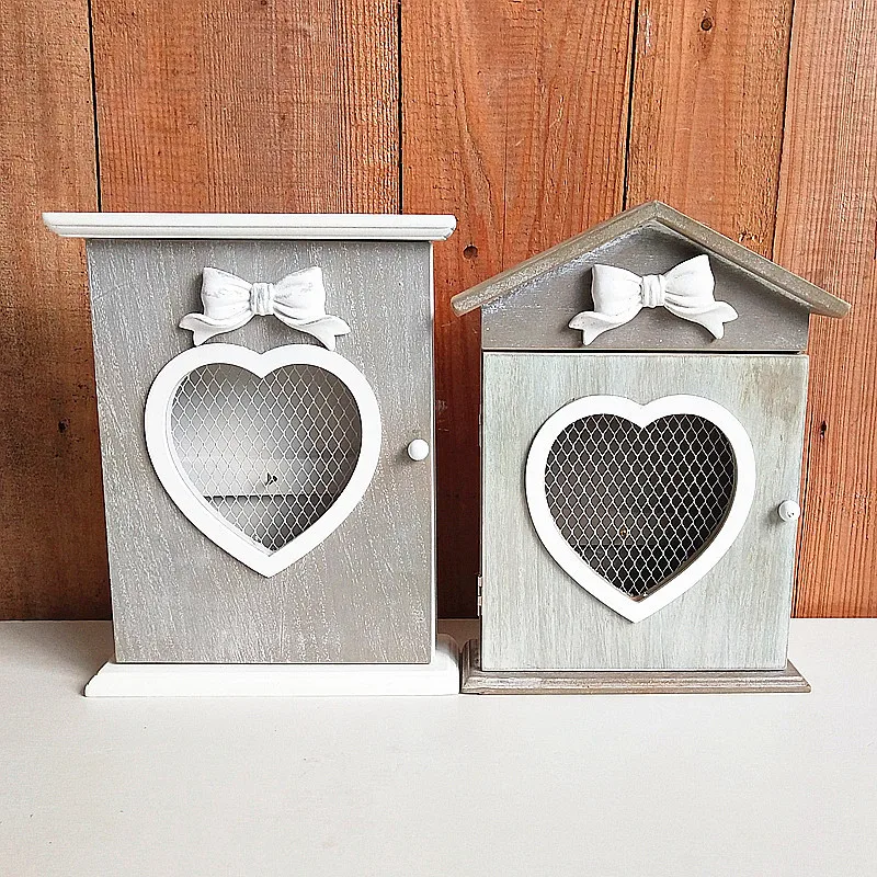Настенная Ретро подвесная деревянная коробка для хранения в форме сердца крючок