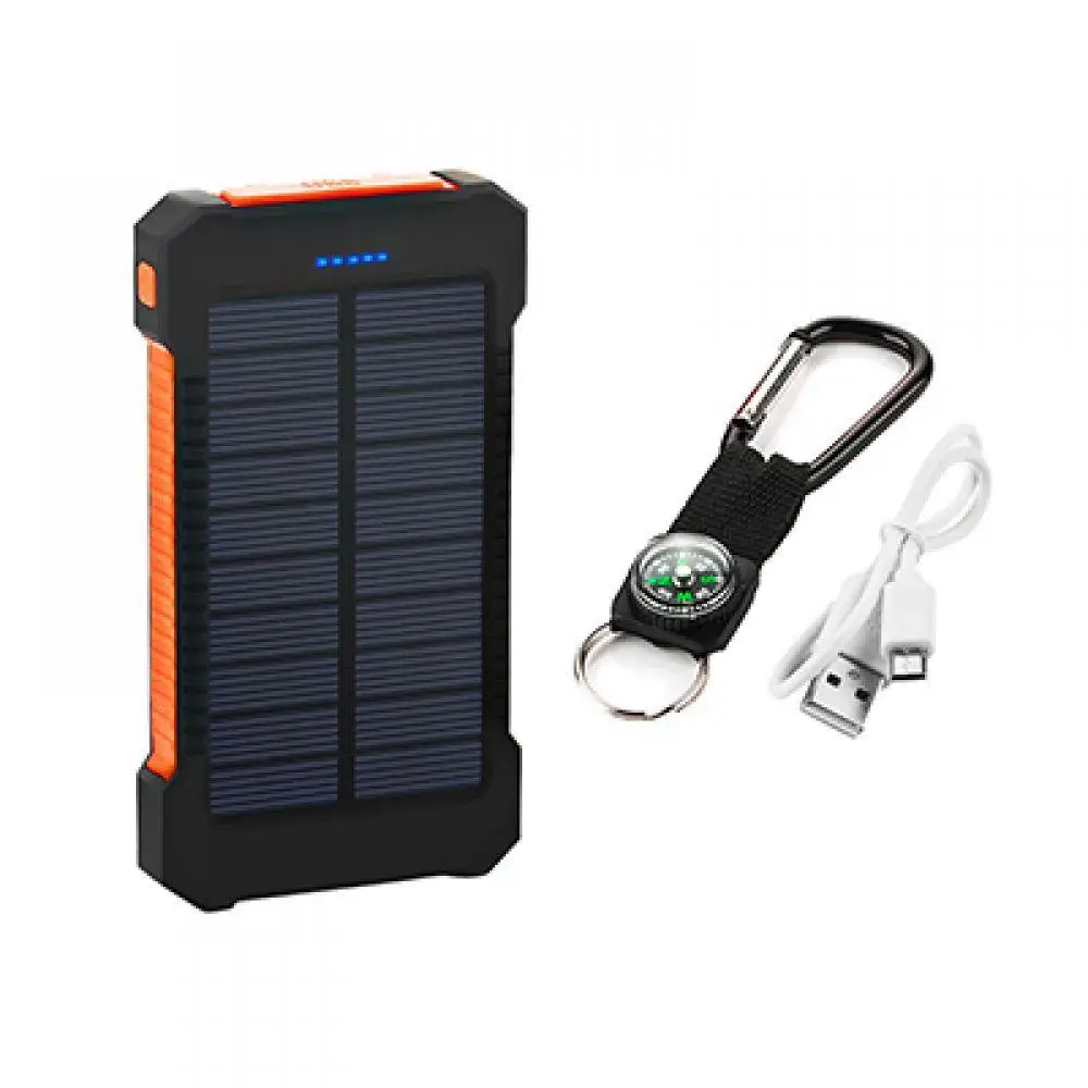 orange Горячая солнечное зарядное устройство 10000mAh power Bank водонепроницаемый 2 внешнее зарядное usb-устройство для аккумулятора телефона повербанк с светодиодный светильник для xiaomi - Цвет: orange