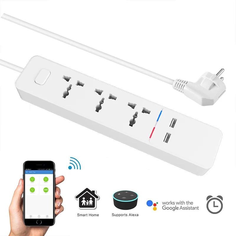 Wifi умная лента питания с универсальным 3 гнездами 2 USB зарядная станция работает