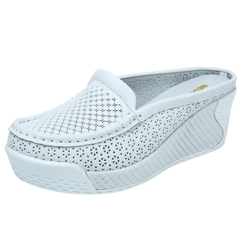 Zapatos de mujer; женская обувь; женские модные повседневные туфли на танкетке без застежки; однотонные Летние удобные туфли на танкетке - Цвет: Белый