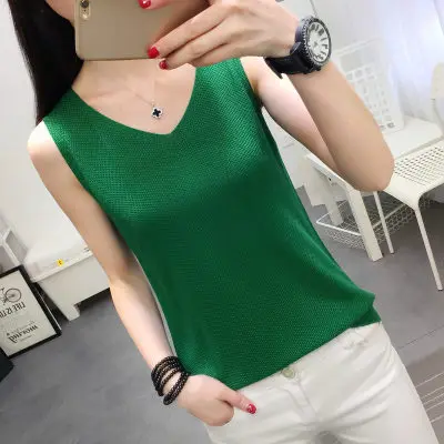 Женский простой однотонный трикотажный жилет летняя белая Повседневная Блузка