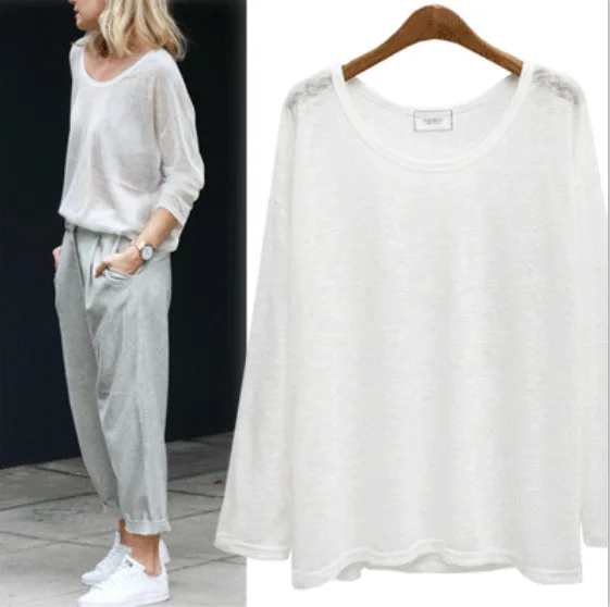 Элегантная женская футболка с длинным рукавом летняя круглым вырезом Женская