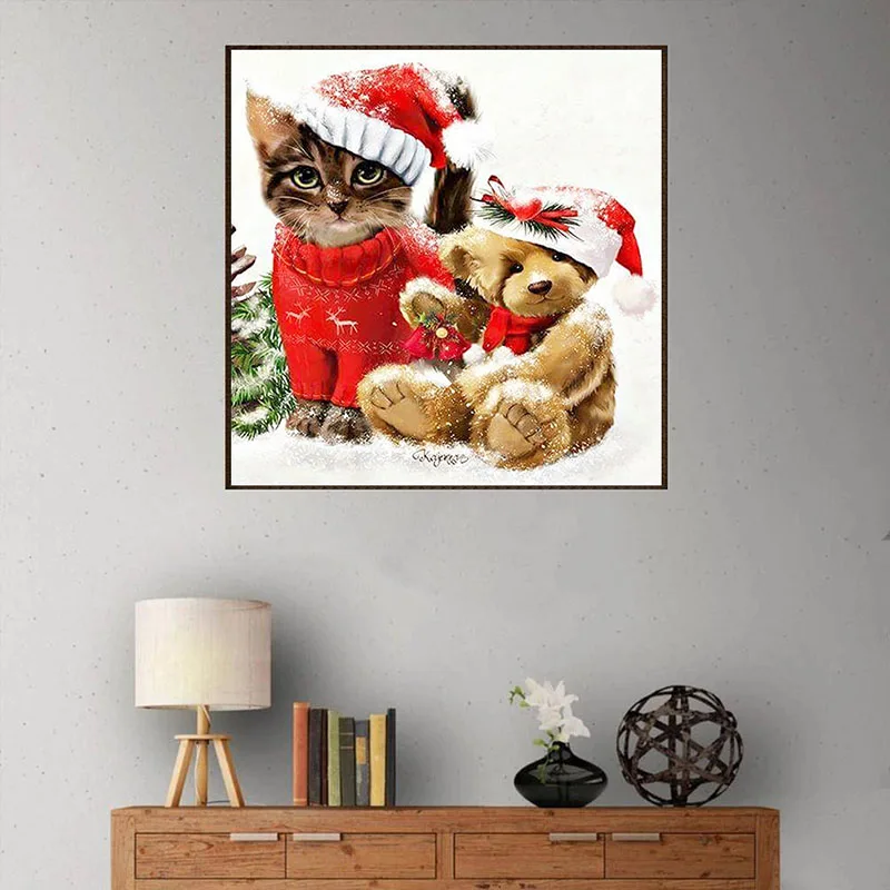 Diy Full Diamond Painting Cross Stitch Christmas Kitten &amp Puppy kit Round Embroidery mosaic pattern kids Gifts | Дом и сад