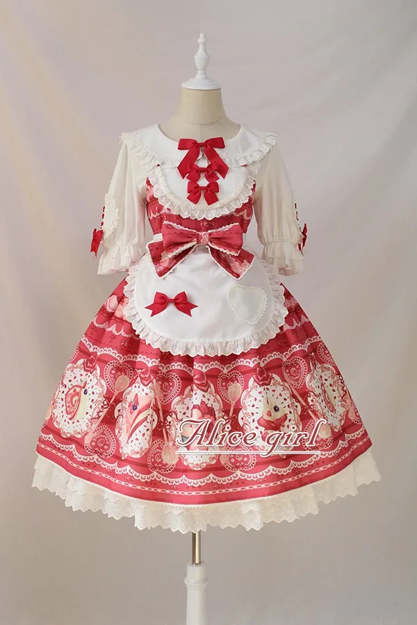 Сладкий пустыня печатных Лолита JSK платье с фартуком Alice Girl~ Ограниченное количество