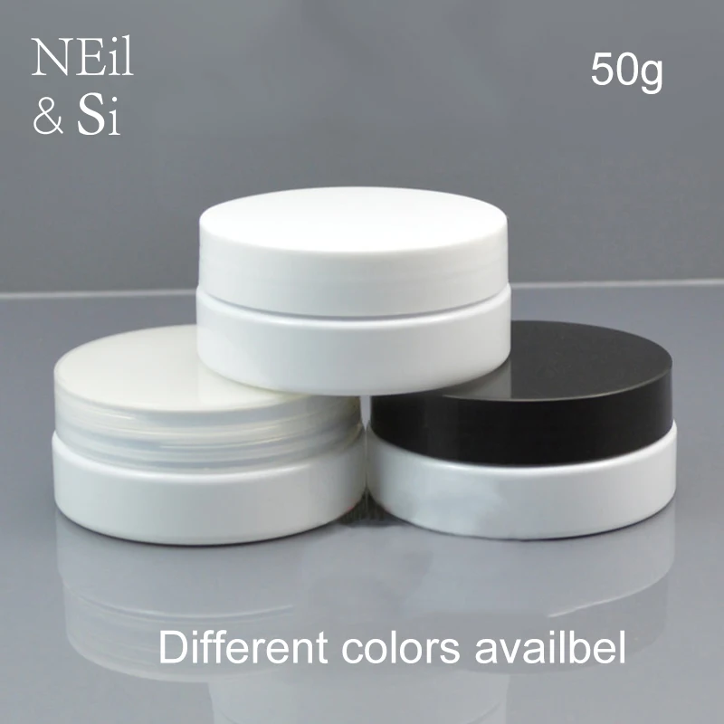 Бесплатная доставка белая пластиковая Косметическая банка 50 г плоские