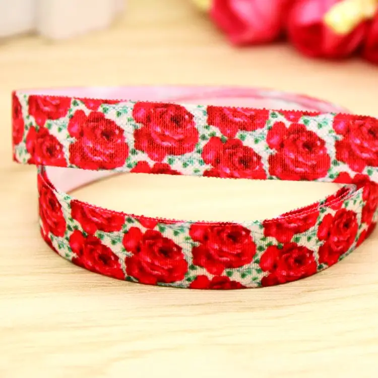 

5/8'' Free shipping Fold Elastic FOE flowers printed headband headwear hairband diy decoration wholesale OEM P5876