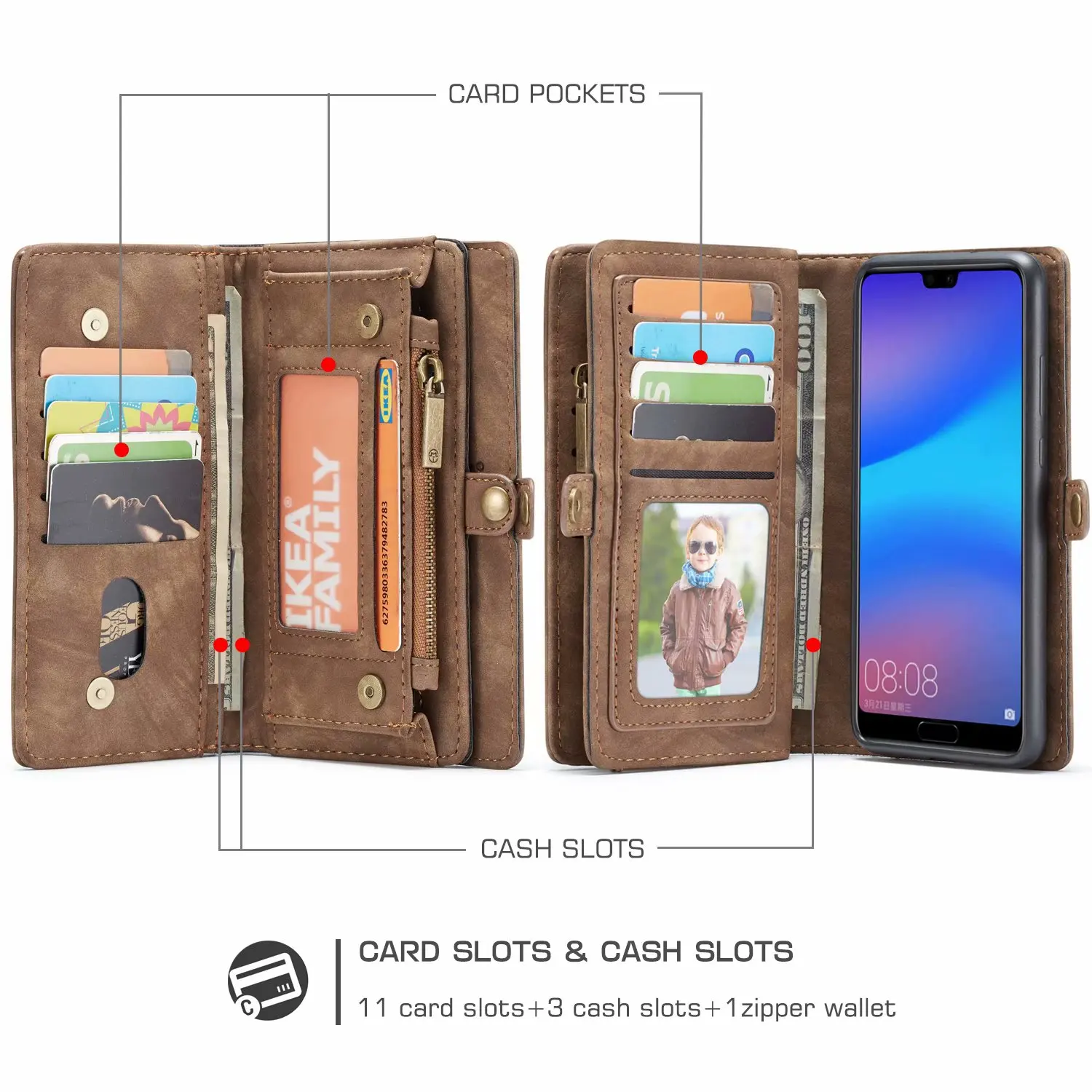 Чехол-Кошелек Caseme для huawei P20 Lite 2 в 1 съемный чехол из натуральной кожи с магнитной откидной крышкой для huawei P20 Pro P20 Coque