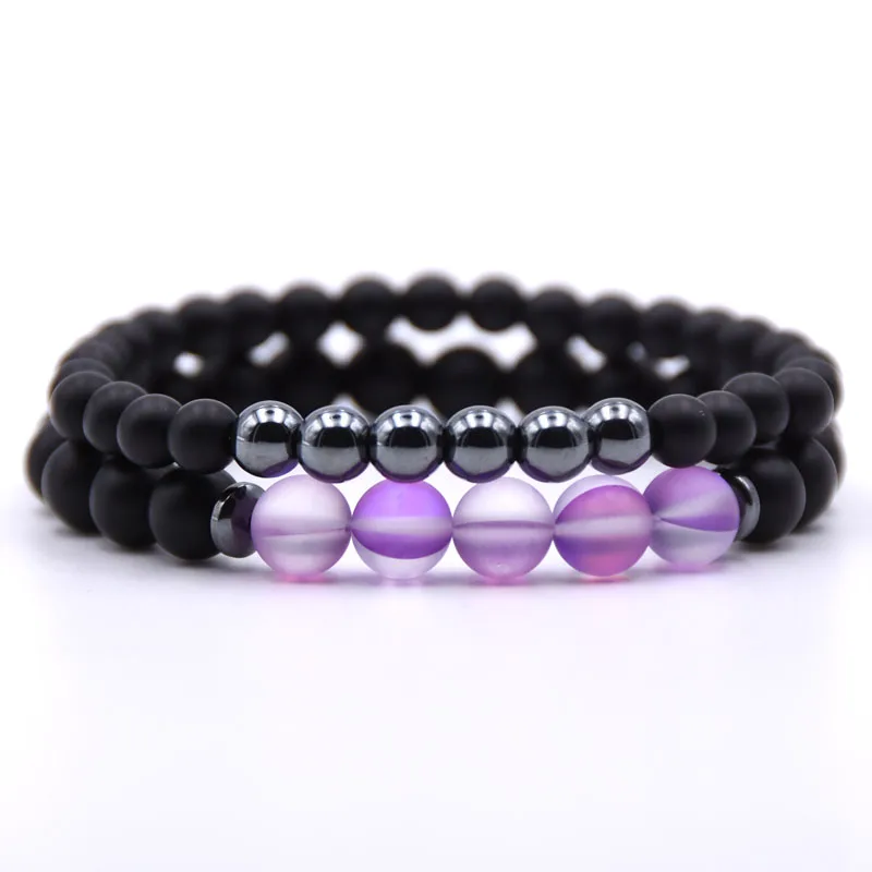 Kang hua 2 pieces/set 6mm 8mm Matte Black natural stone bead bracelets Distance colorful charming jewelry for friend | Украшения и