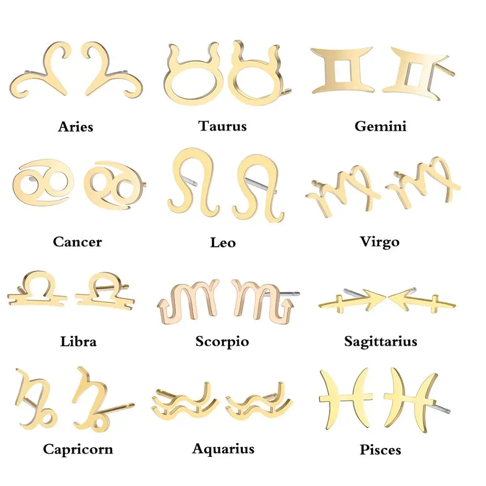 Todorova ювелирные изделия из нержавеющей стали 12 созвездий серьги-гвоздики для