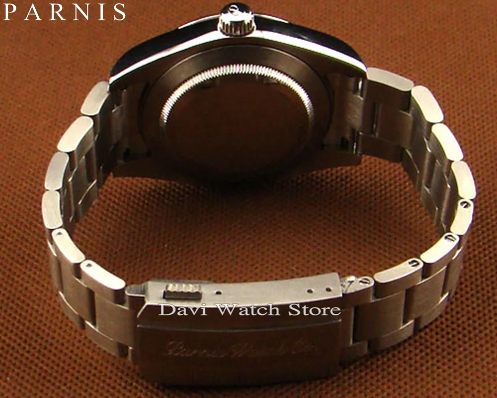 Автоматические Мужские часы Parnis из нержавеющей стали с черным циферблатом 40 мм |