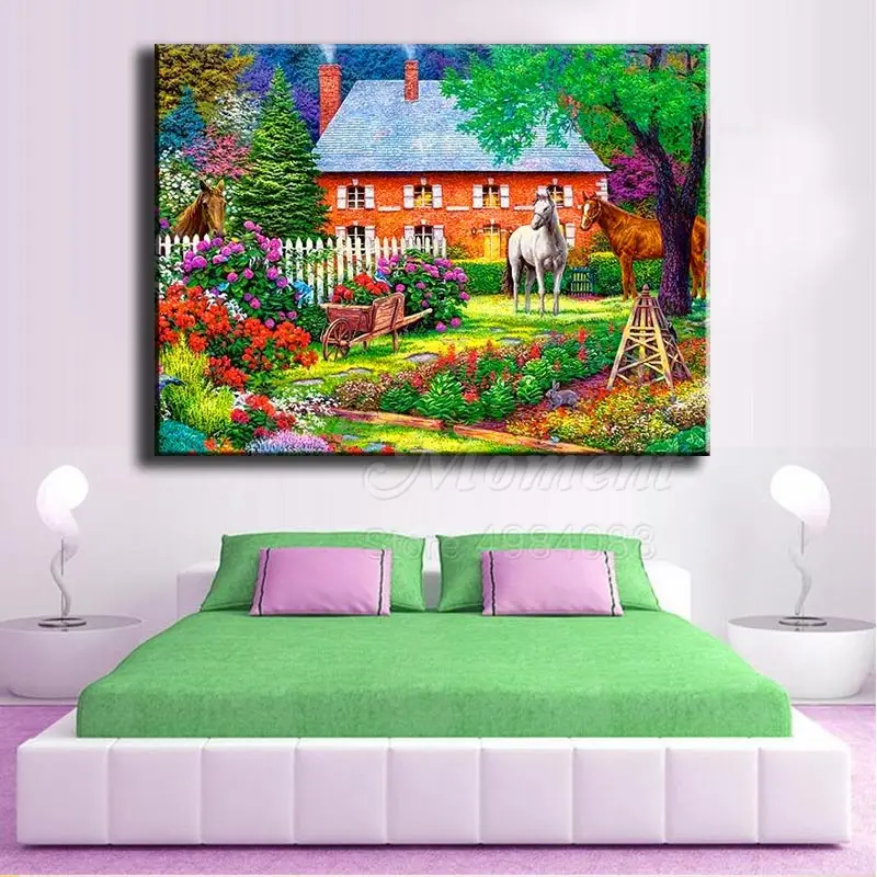 Алмазная живопись с лошадью фермой цветами картина Стразы алмазная вышивка 5D