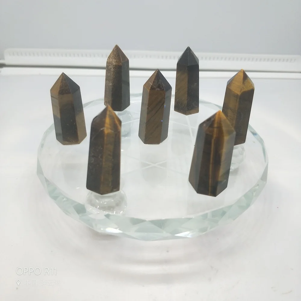 

Feng Shui 7 Star Group Natural Crystal Wand Tiger's-eye Quartz Crystal Wand with Clear Crystal Stand for Home or Office use