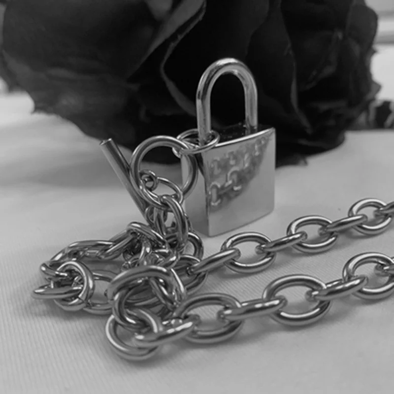 Хип-хоп, Женские Ювелирные изделия, Серебряный цветной висячий замок, подвеска, ожерелье, абсолютно, нержавеющая сталь, Rolo, кабельная цепь, ожерелье, дружба, подарки