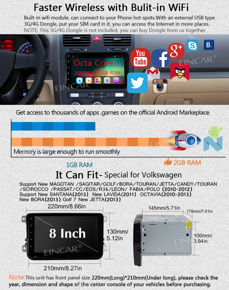 Eincar для Volkswagen Android 7 1 Восьмиядерный головное устройство без dvd игрок двойной din gps