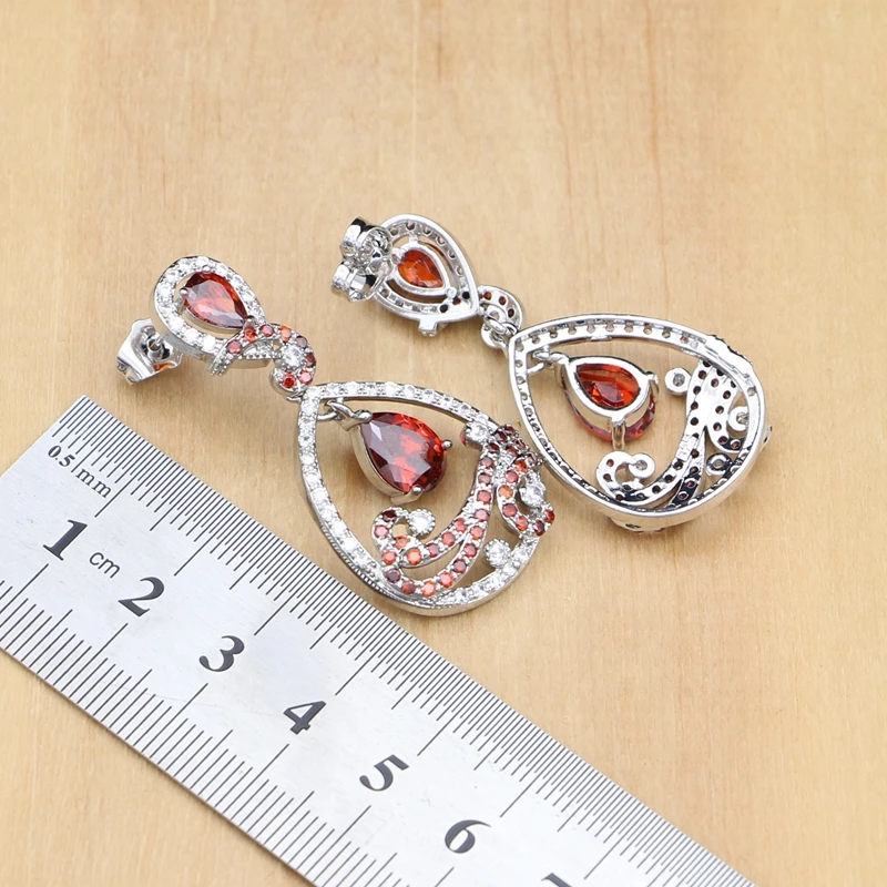 Peacock 925 Silver Jewelry Sets Red Zircon White Stone For Women Party Earrings/Pendant/Rings/Bracelet/Necklace Set | Украшения и