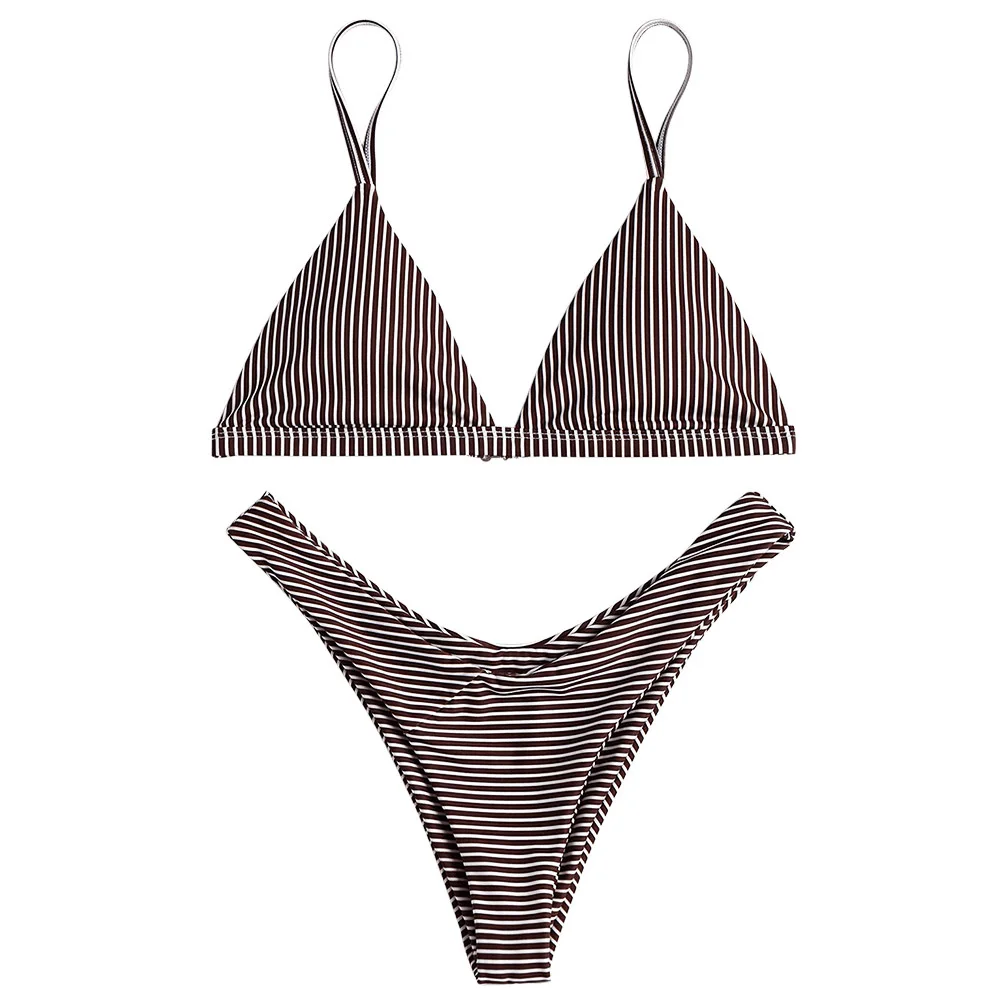 ZAFUL сексуальный комплект бикини в полоску пуш-ап купальник с высокой горловиной