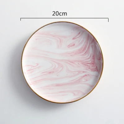 A pink 20cm Креативные мраморные керамические тарелки и тарелки фруктовый поднос торт стейк тарелка столовая посуда тарелка для завтрака круглая посуда - Цвет: A pink 20cm
