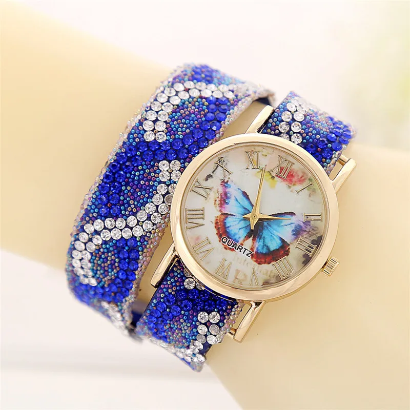 Новые моды для женщин Кристалл Бисера Пояса Красочный Циферблат Наручные Часы