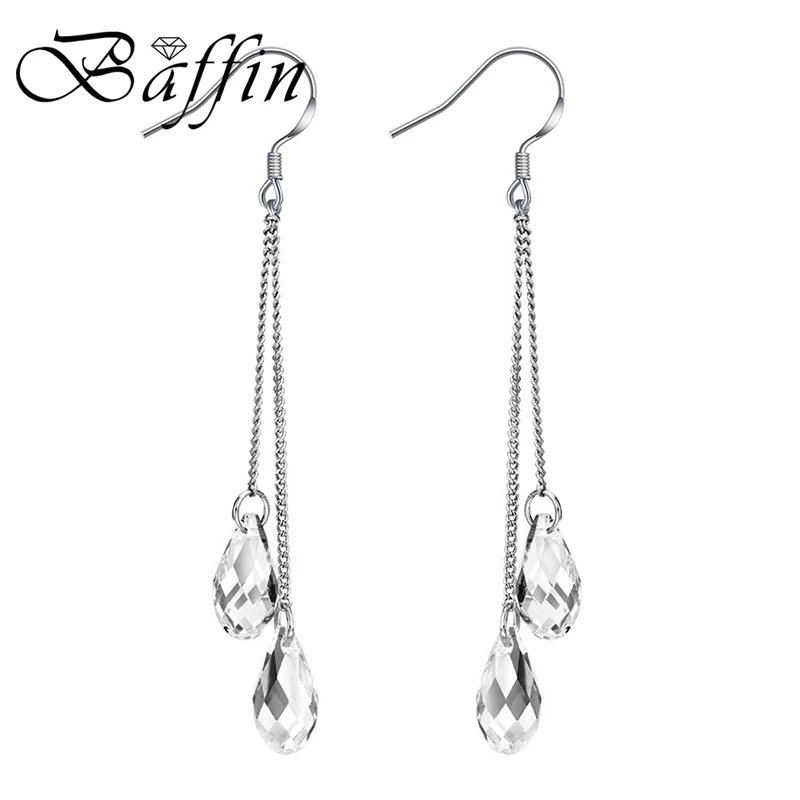 BAFFIN, новинка, длинная цепочка, бусины, висячие серьги, цветные, яркие кристаллы от Swarovski, серебряный цвет, Богемия, висячие, пирсинг для женщин, подарки - Окраска металла: Clear Crystal