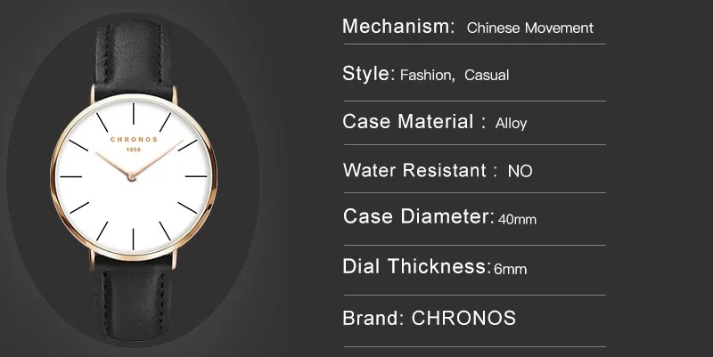 Часы CHRONOS мужские женские модные повседневные спортивные часы классические кожаные кварцевые наручные часы розовое золото