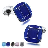 classic mens square cat eye cufflinks for shirt blue stone cuff links for wedding business with box