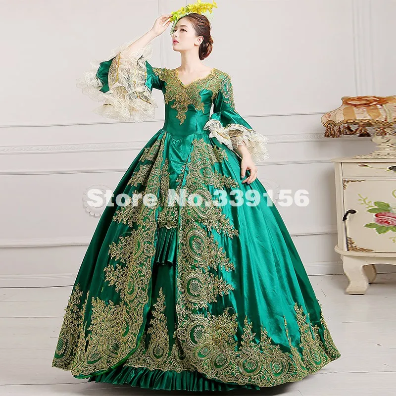 Лучшие продажи детские зеленые атласные 18th века костюм Французский Ренессанс