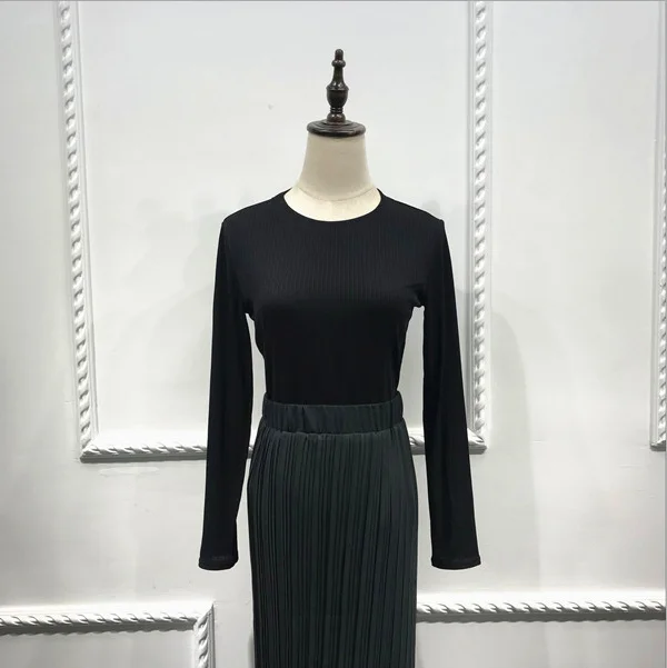 Black Top Модная женская шифоновая плиссированная юбка, хлопковая длинная юбка, мусульманская нижняя часть, длина по щиколотку, одежда для исламских вечеринок, зимняя одежда - Цвет: Black Top