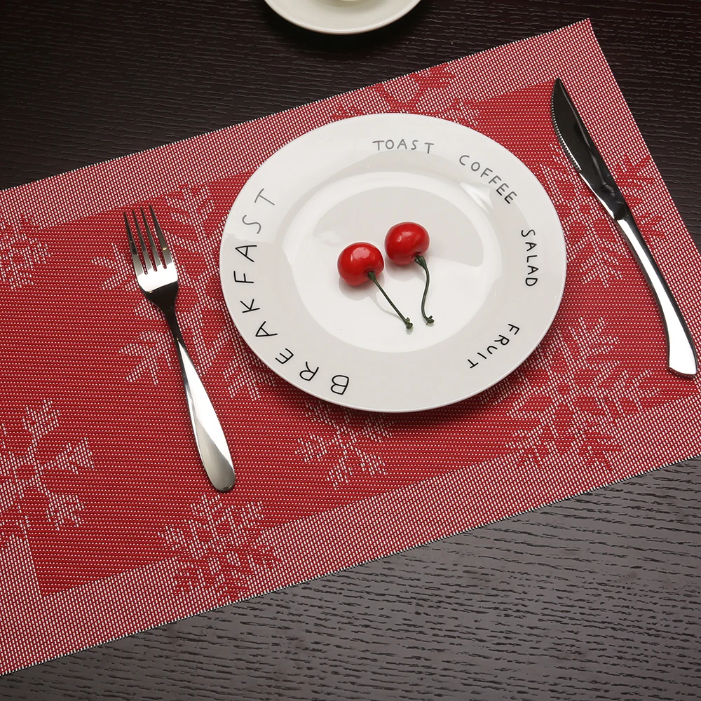 

2pcs/Lot Red Snowflake Placemats PVC Table Mats Coasters Heat Insulation Tableware Decor Drawer Kitchen Dinning Bowl Dish Pad