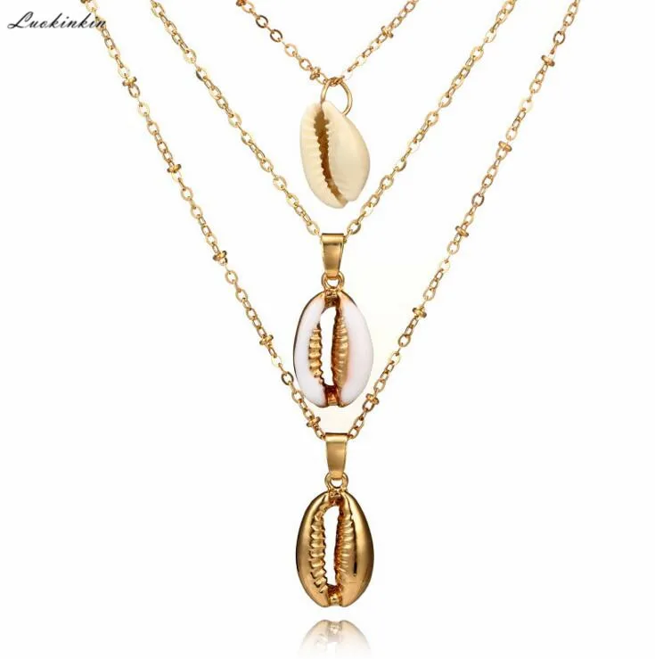 3 вида длинной морской раковины кулон многослойное ожерелье Новая мода для