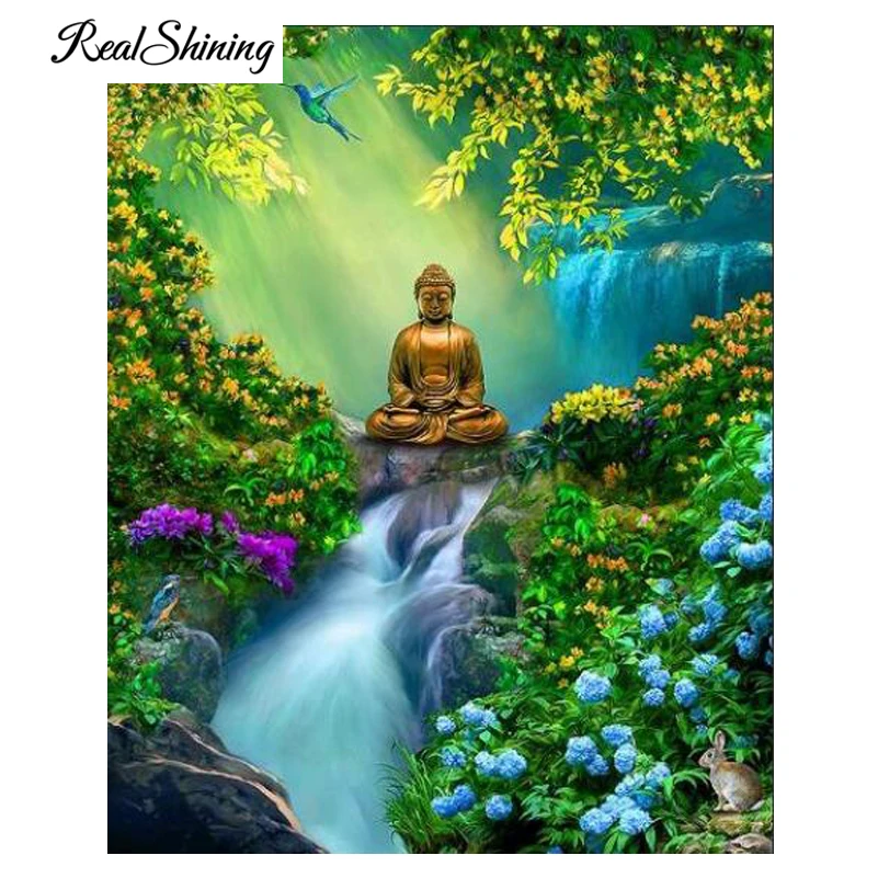REALSHINING 5D Diy Алмазная картина &quotводопад цветок Будда&quot полностью квадратная