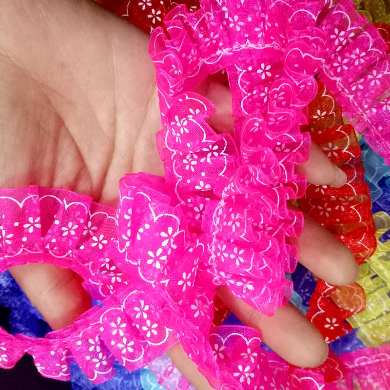 see chart 1M Tulle Lace Trim 2.5cm Flower Laces Ribbon Dolls Dress Sewing Accessories Snowflake Print Lace Fabric Trimmings Clothing RT15 - Цвет: see chart