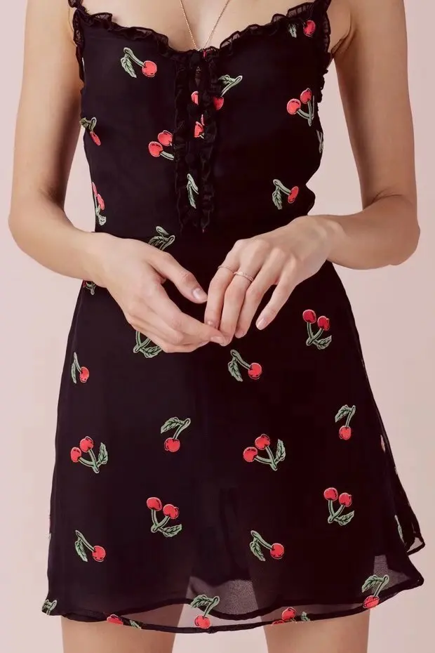 Летний винтажный сарафан для женщин s сексуальный Вишневый принт халат femme