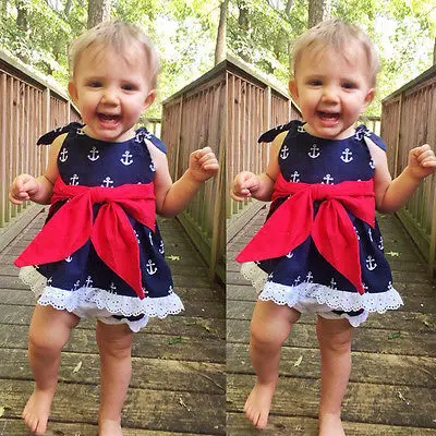 Комплект детской одежды футболка с якорем и бантом + шорты 2 шт. | Детская одежда