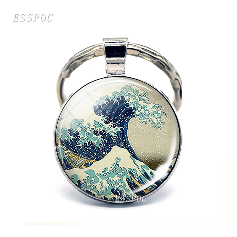 Брелок Great Wave At Kanagawa японский кабошон стеклянный брелок ювелирное ожерелье